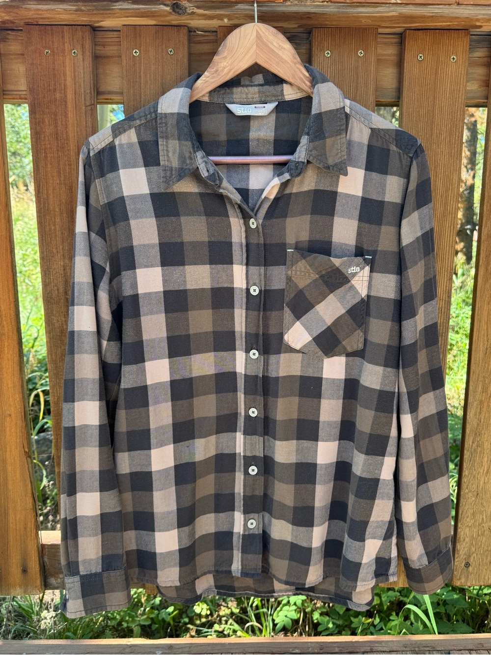 Stio Women’s Miter Flannel Button Up Organic Cotton Size Medium Brown